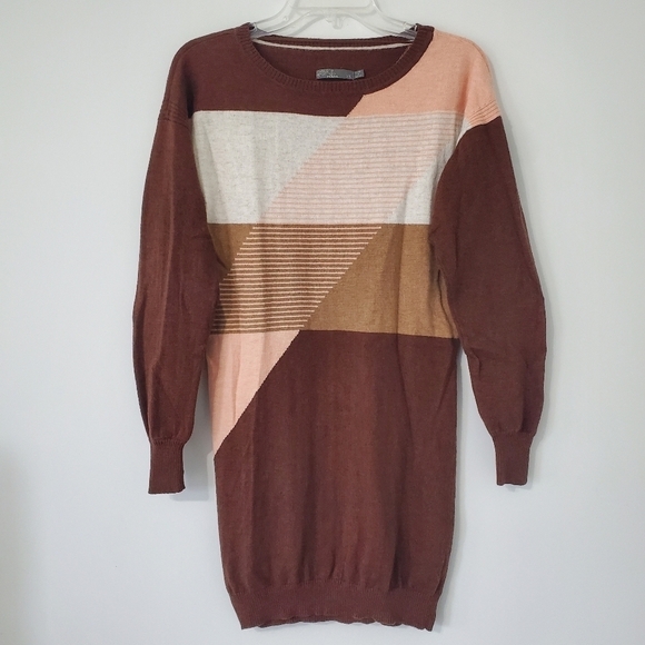 PRANA Anka Dress Color Block Womens XS Merino Wool Organic Cotton Brown Pink